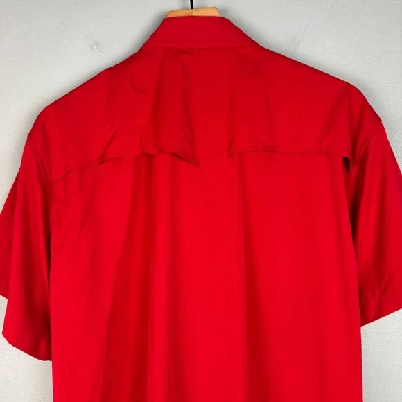 Poncho Men's XL Red Short Sleeve Western Snap Performance Vented Slim Fit Shirt